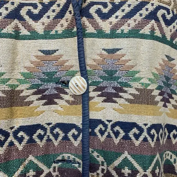 Vintage 80s New Identity women's woven cotton southwestern print blazer XL - Picture 5 of 10